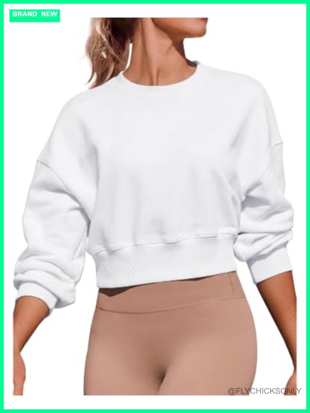 Fleece Cropped Sweatshirt Drop Shoulder Loose Fit Crewneck Pullover